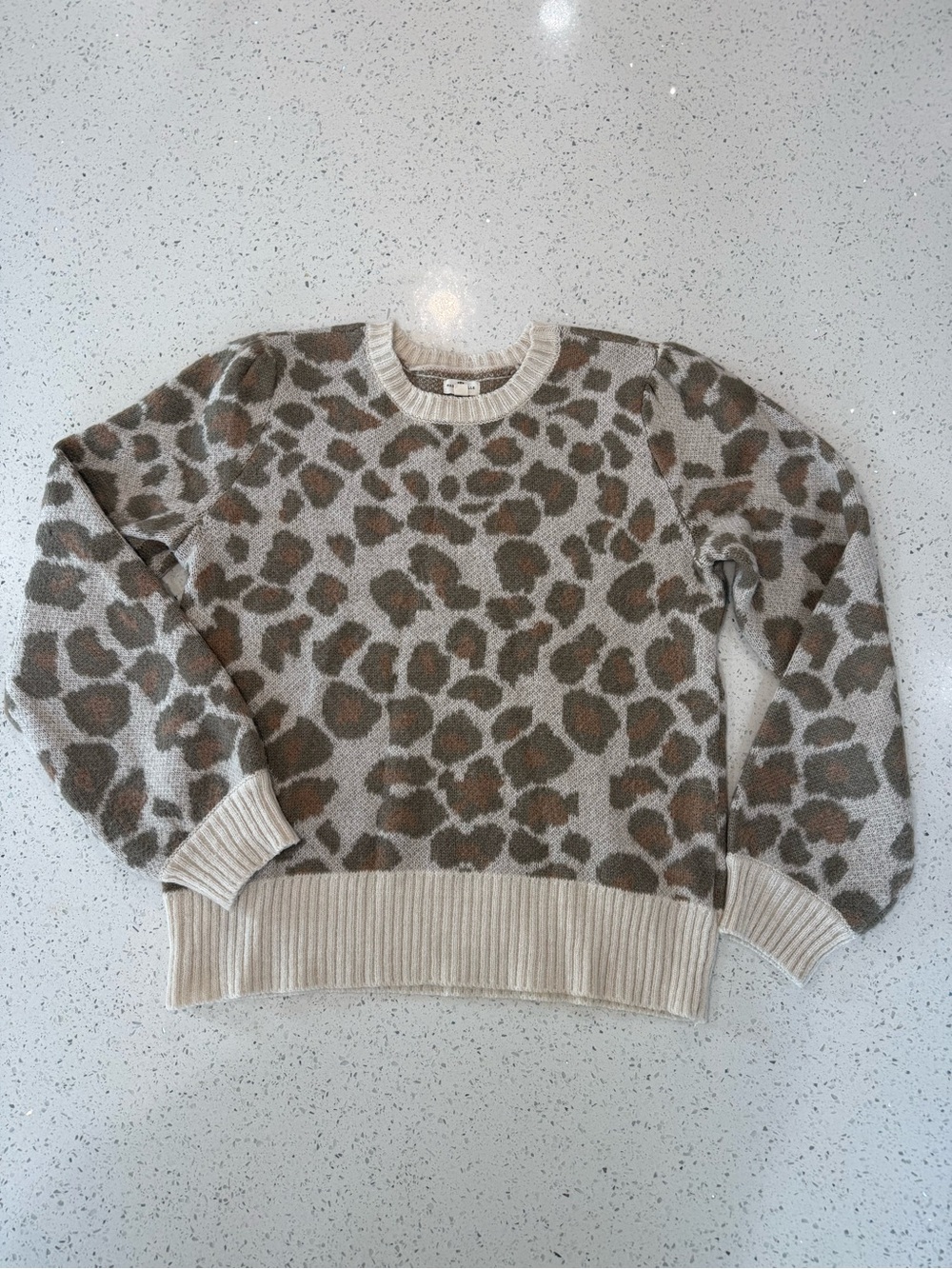 Leopard Print Crewneck Sweater in Taupe and Cream